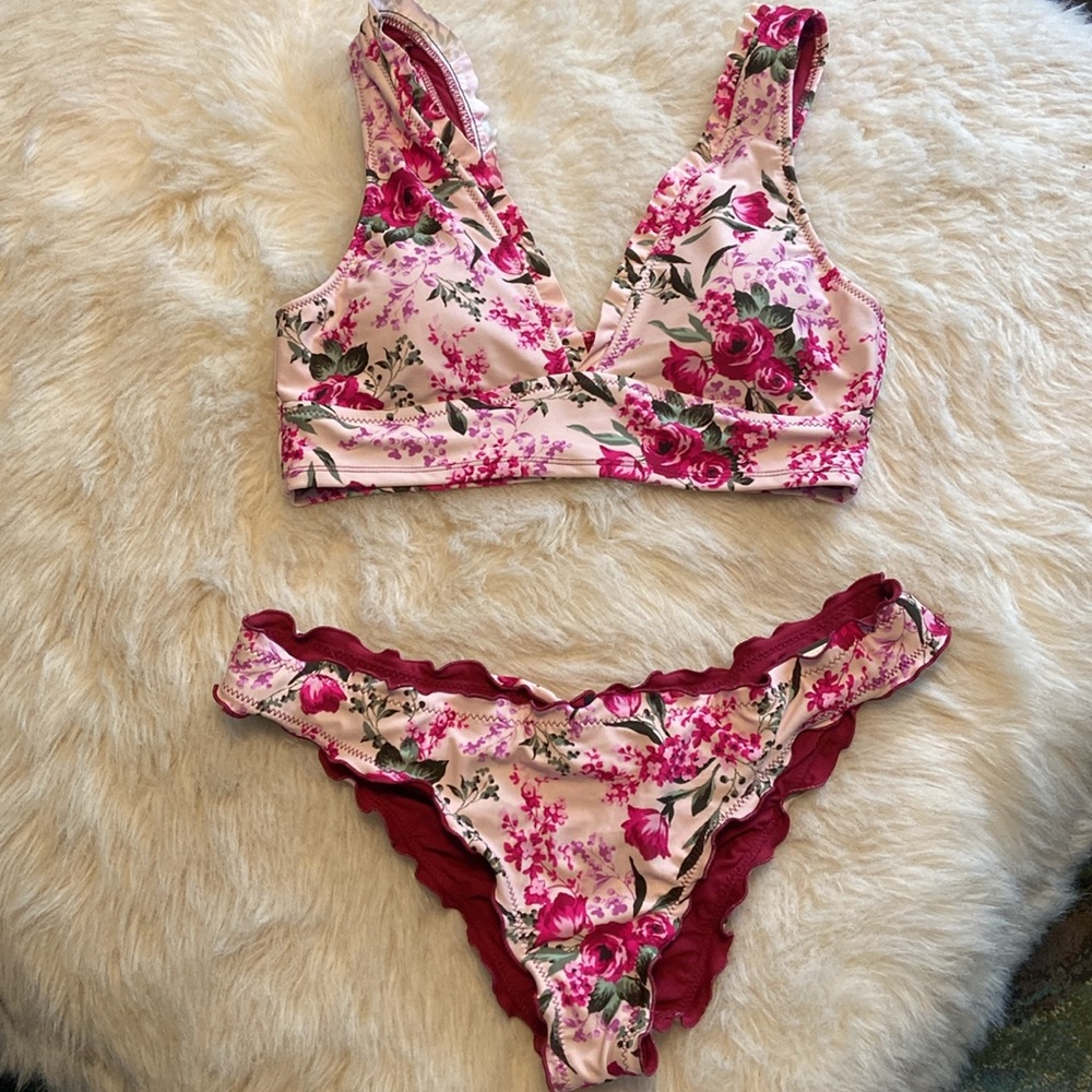 Mossimo Deep Red Floral Bikini Set